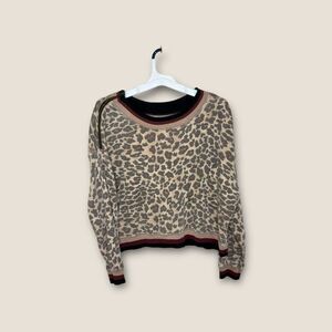 Vintage Havana Cheetah Print Casual Crewneck Sweater Zipper Detail Medium